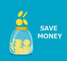 Piggy bank for storing money. Money jar with money. Vector illustration.