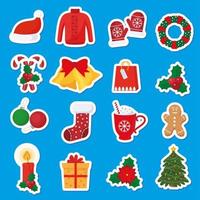 Draw vector illustration character design collection stickers cute cat and element for Christmas and New year.