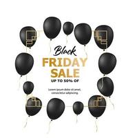 Black Friday Sale Poster with Shiny Balloons on White Background with Square Frame. Vector illustration.