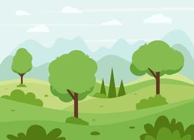 Camping with a tent in nature with a fire. Vector illustration in flat style