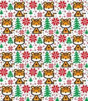 Knitted Christmas and New Year pattern in Tiger. Wool Knitting Sweater Design. Wallpaper wrapping paper textile print. Eps 10 vector