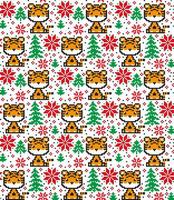 Knitted Christmas and New Year pattern in Tiger. Wool Knitting Sweater Design. Wallpaper wrapping paper textile print. Eps 10 vector