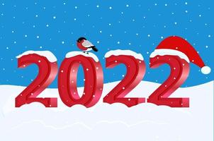 linda tarjeta de navidad y año nuevo con letras 2022 vector