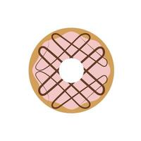 Cartoon colorful tasty donut isolated on white background. Glazed doughnut top view for cake cafe decoration or menu design. Vector flat illustration