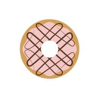 Cartoon colorful tasty donut isolated on white background. Glazed doughnut top view for cake cafe decoration or menu design. Vector flat illustration