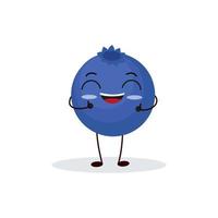 Cute happy blueberry character. Funny fruit emoticon in flat style. vector