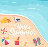 ilustración vectorial colorido banner hola verano estilo de dibujos animados vector