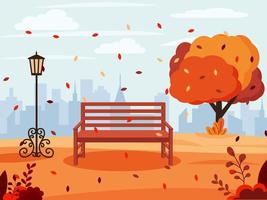 paisaje de otoño con una ciudad en el fondo fondo de otoño. ilustración vectorial en estilo plano vector