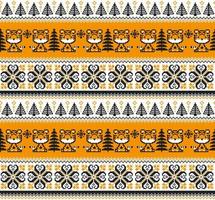 Knitted Christmas and New Year pattern in Tiger. Wool Knitting Sweater Design. Wallpaper wrapping paper textile print. vector