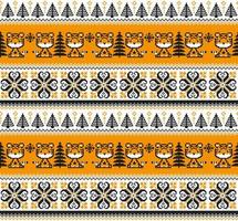 Knitted Christmas and New Year pattern in Tiger. Wool Knitting Sweater Design. Wallpaper wrapping paper textile print. vector