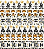 Knitted Christmas and New Year pattern in Tiger. Wool Knitting Sweater Design. Wallpaper wrapping paper textile print. vector
