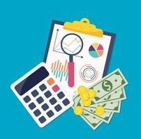 Financial reports, calculator, money.Vector illustration for web, mobile app in flat design. vector