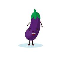 Vector flat illustration of cheerful cartoon eggplant isolated on white background eps 10