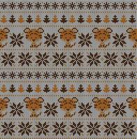 Knitted Christmas and New Year pattern in Tiger. Wool Knitting Sweater Design. Wallpaper wrapping paper textile print. vector