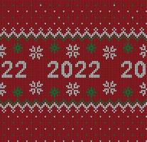 New Year Seamless Knitted Pattern with number 2022. Knitting Sweater Design. Wool Knitted Texture. Vector illustration