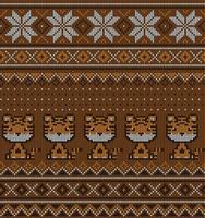 Knitted Christmas and New Year pattern in Tiger. Wool Knitting Sweater Design. Wallpaper wrapping paper textile print. vector
