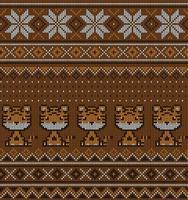 Knitted Christmas and New Year pattern in Tiger. Wool Knitting Sweater Design. Wallpaper wrapping paper textile print. vector