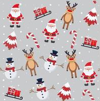 Christmas seamless pattern with snowman, reindeer and Santa Claus vector