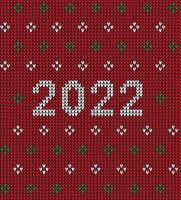 New Year Seamless Knitted Pattern with number 2022. Knitting Sweater Design. Wool Knitted Texture. Vector illustration