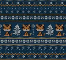 Knitted Christmas and New Year pattern in Tiger. Wool Knitting Sweater Design. Wallpaper wrapping paper textile print. vector