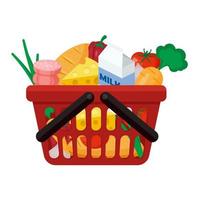 Plastic red basket supermarket and store container. Vector grocery basket realistic illustration isolated on white background.