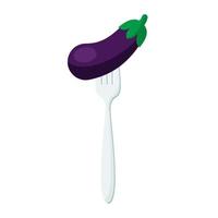 Eggplant on forks Concept of diet. Vector illustration.