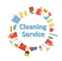 artículos de limpieza variados con escobas, baldes, fregonas, spray, cepillos, esponjas. servicio de limpieza. accesorios de limpieza estilo plano. vector