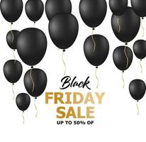 Black Friday Sale Poster with Shiny Balloons on White Background with Square Frame. Vector illustration.