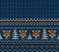 Knitted Christmas and New Year pattern in Tiger. Wool Knitting Sweater Design. Wallpaper wrapping paper textile print. vector