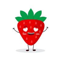 lindo personaje de fresa feliz. divertido emoticono de frutas en estilo plano. vector