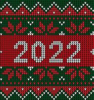 New Year Seamless Knitted Pattern with number 2022. Knitting Sweater Design. Wool Knitted Texture. Vector illustration