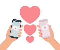 SMARTPHONE IN HAND ON THE SCREEN WITH A HEART FOR SAINT VALENTINE S DAY vector