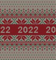 New Year Seamless Knitted Pattern with number 2022. Knitting Sweater Design. Wool Knitted Texture. Vector illustration