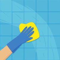 A gloved hand holds a washcloth. Cleaning service. Vector illustration in flat style