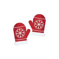 Red knitted mittens. flat vector illustration isolate on a white background. Christmas decoration element. simply to use