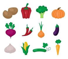 Vegetables Icons Set White Background Flat Style Print Web Design eps 10 vector