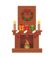 Fireplace. Winter holiday decoration isolated on white background. Vector flat style illustration.