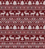 Knitted Christmas and New Year pattern at Buffalo Plaid. Wool Knitting Sweater Design. Wallpaper wrapping paper textile print. vector