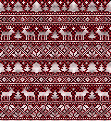 Knitted Christmas and New Year pattern at Buffalo Plaid. Wool Knitting Sweater Design. Wallpaper wrapping paper textile print.