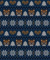 Knitted Christmas and New Year pattern in Tiger. Wool Knitting Sweater Design. Wallpaper wrapping paper textile print. vector