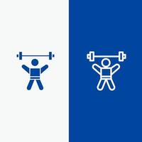 Athlete Athletics Avatar Fitness Gym Line and Glyph Solid icon Blue banner Line and Glyph Solid icon Blue banner vector