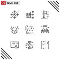 9 signos de contorno universal símbolos de servicio ayuda bandera cámara del cliente elementos de diseño vectorial editables vector