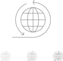 Global Business Business Network Global Bold and thin black line icon set vector