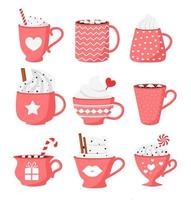 Happy Valentine's Day. Valentine's Day hot drinks collection. Vector illustration.