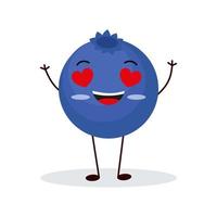 Cute happy blueberry character. Funny fruit emoticon in flat style. vector