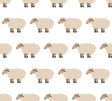 Vector seamless pattern with cute sheep, heart, star and dots. Blue childish repeated texture with smiling cartoon character.