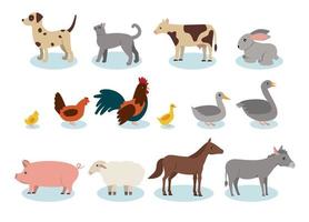 conjunto de animales de granja estilo plano sobre fondo blanco vector