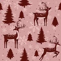 Christmas seamless texture with deer, fir trees and snowflakes for print and web design. vector