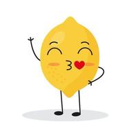 Cute happy lemon character. Funny fruit emoticon in flat style. vector