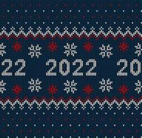 New Year Seamless Knitted Pattern with number 2022. Knitting Sweater Design. Wool Knitted Texture. Vector illustration